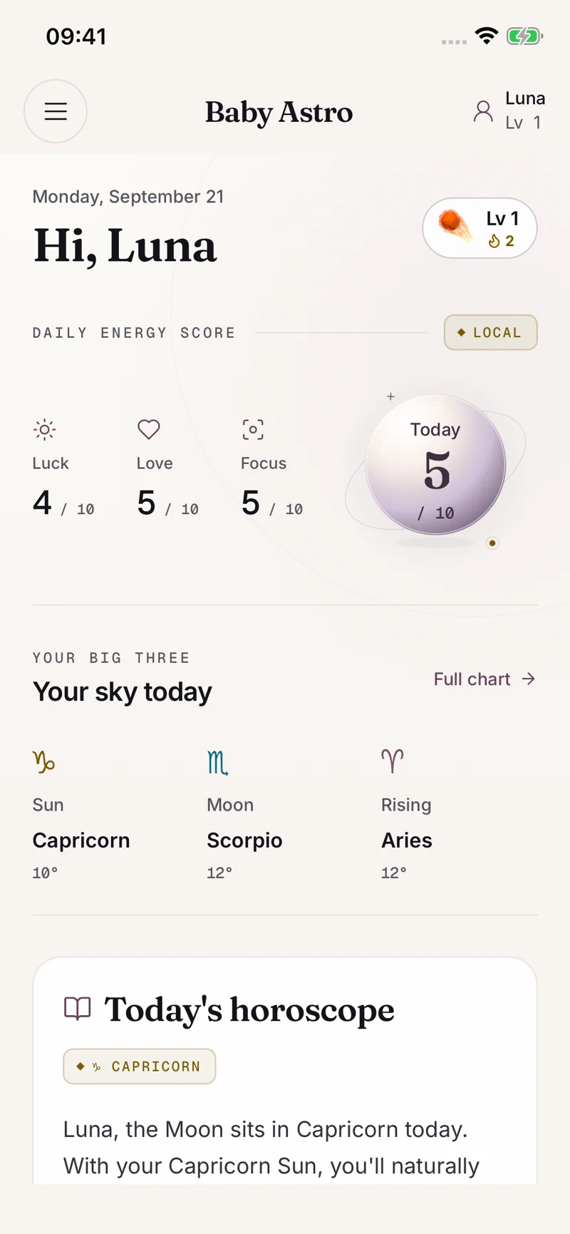 Baby Astro — Productinterface