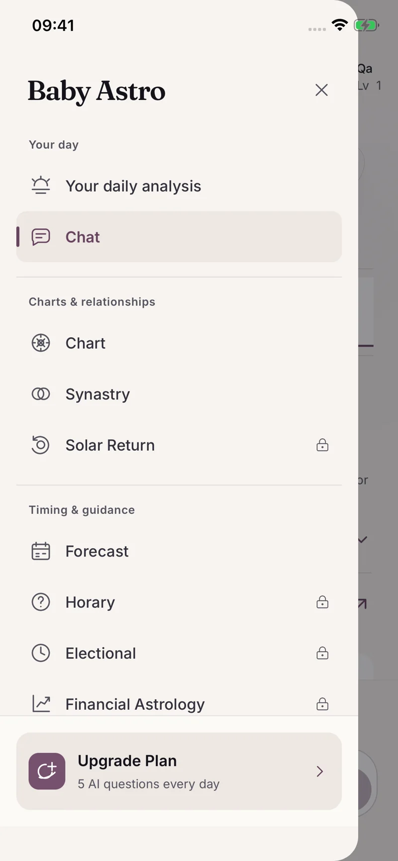 Baby Astro navigation for charts, learning and daily analysis