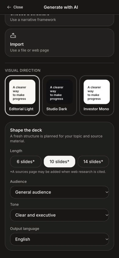Brainbaby responsive web presentation controls for style, slide count, audience and language
