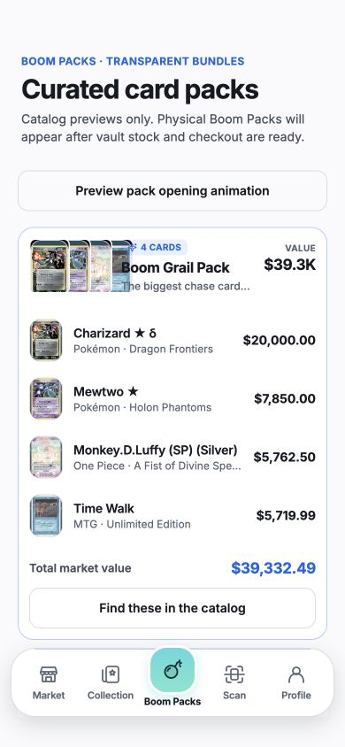 Cardboom curated pack catalogue — Expo web preview, 3 October 2026